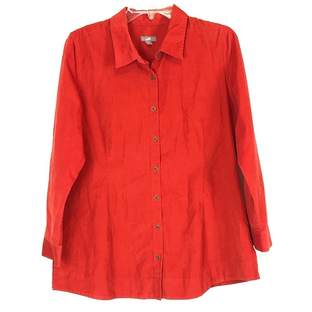 J Jill Orange Ling Sleeve Button Down Corduroy Outdoor Hiking Top Size Medium